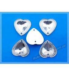Камни кабошоны All Star пришивные сердце новые 18 мм цвет crystal 500 шт.
