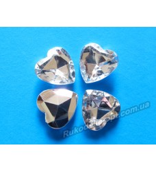 Камені акрилові серце 14 мм конусний низ колір crystal 500 шт.