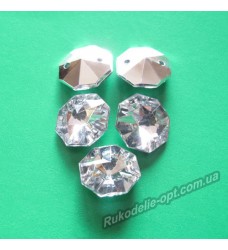 Камені акрилові пришивні восьмигранник 14 мм конусний низ колір crystal 500 шт.
